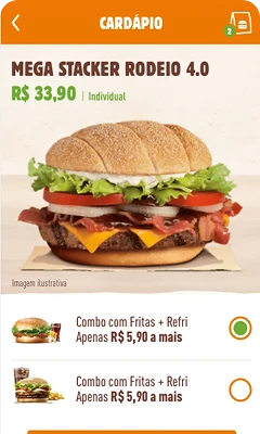 Tela app Burger King